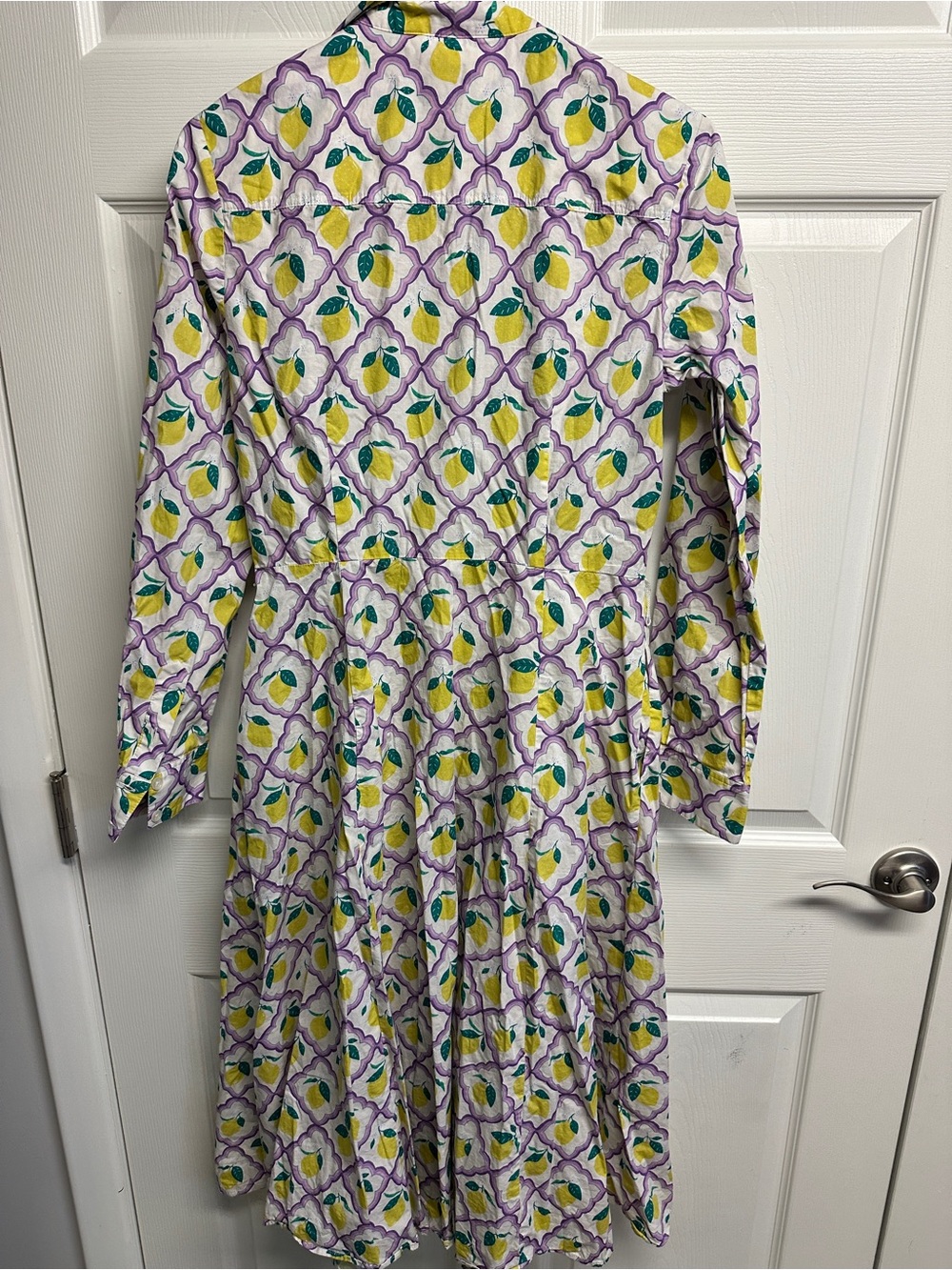Boden White Shirt Dress with Yellow Lemon & Purple Motif - Picture 3 of 3